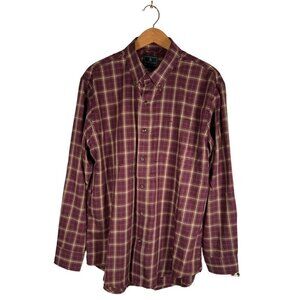 G H Bass and Co Men Size L Wine Woven Plaid Shirt Button Down Collar Long Sleeve